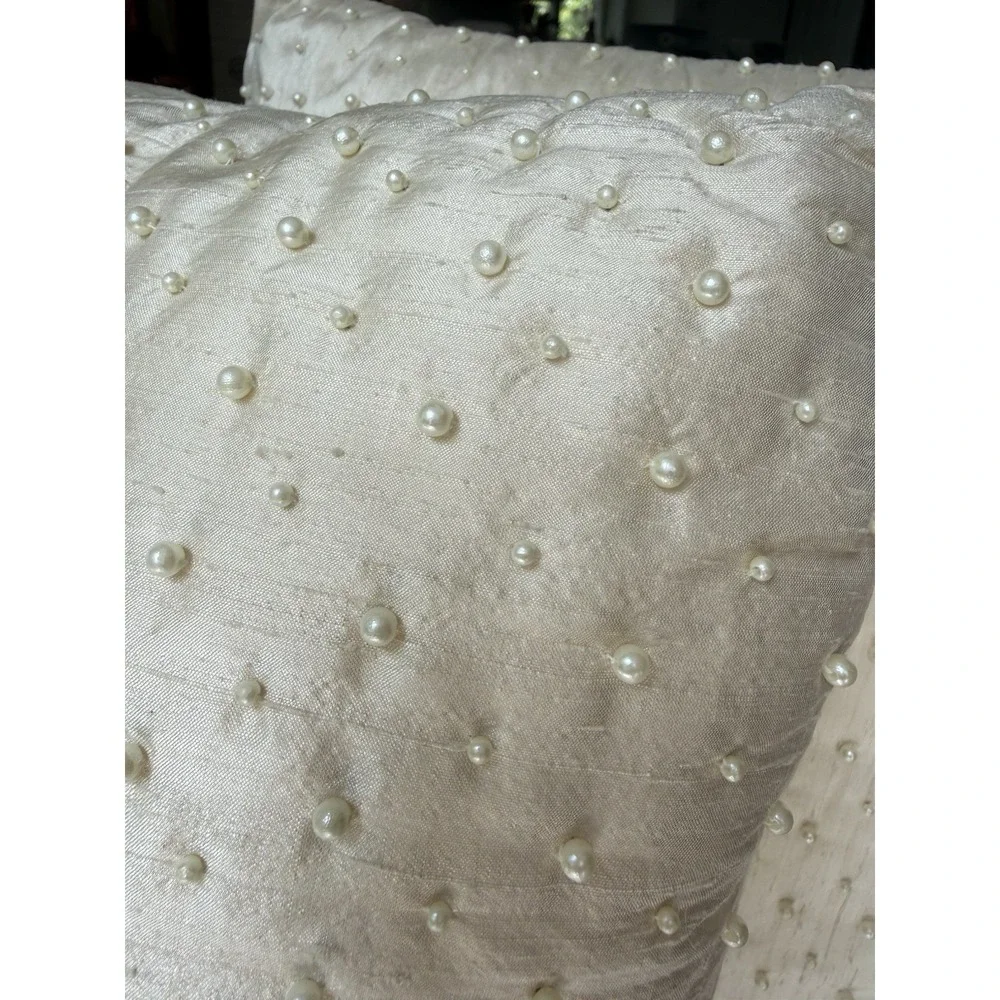 Pure Silk India Ink Pearl Throw Pillow Set of 2 Ivory Cream Bridal Baby Romantic